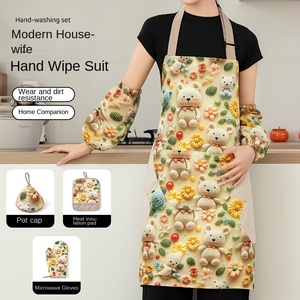 5-Piece Cotton Waterproof Apron, Waterproof Sleeve Covers, Oven <strong>Gloves</strong>, Pot Cover, Heat Insulation Pad - Product Image 5
