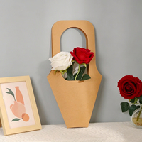 Sacs cadeaux en papier kraft pour bouquets de fleurs roses avec poignées, sacs de transport portables pour emballages floraux pour la Saint-Valentin, la fête des mères