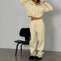 Ensemble de survêtement décontracté pour femme en molleton personnalisé OEM, avec cardigan à capuche et pantalon de jogging, idéal pour l'hiver
