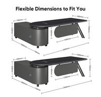 Bureau de direction moderne de luxe en forme de L avec armoire latérale rotative, serrure à empreinte digitale intégrée et table de bureau coulissante électrique