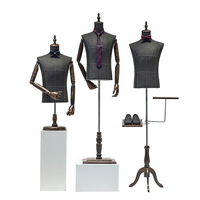 Mannequin de vitrine pour veste, mannequin homme en bois à bras flexibles, buste supérieur en lin noir, mannequin masculin pour l'affichage de costumes