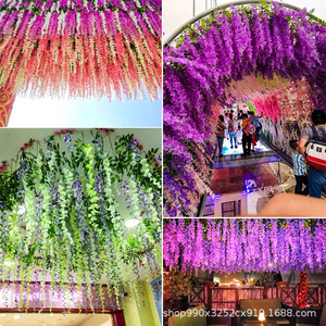 Fleurs artificielles de glycine, couleurs mélangées, en plastique et soie, guirlandes pour décorations de mariage, suspendues au plafond, pour extérieur et décoration intérieure - Product Image 4