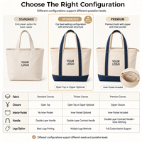 Tas Belanja Kanvas Reusable Custom untuk Belanja Bahan Makanan, Tas Belanja Kanvas Katun Besar dengan Ritsleting