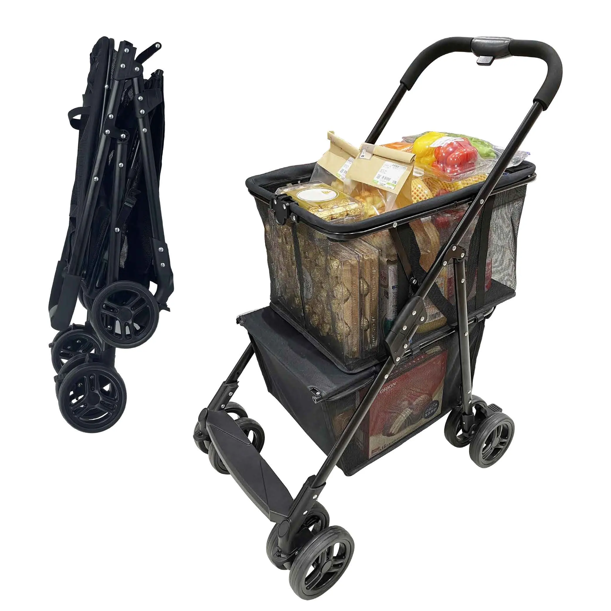 Hot folding pet dog cat 4 wheeled cart luxury supermarket shopping cart outdoor travel