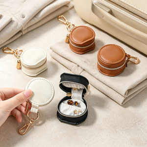 Manufacturer Wholesale Premium PU Leather Portable Travel Zipper Classic Elegant Vintage <b>Jewelry</b> <b>Storage</b> Bag Earrings Studs - Product Image 3