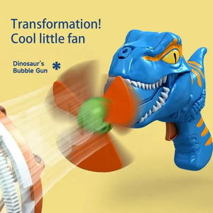 2025 venta superior verano al aire libre niños eléctrico gran fabricante de burbujas Máquina automática ventilador dinosaurio pistola de burbujas máquina para niños - Product Image 3