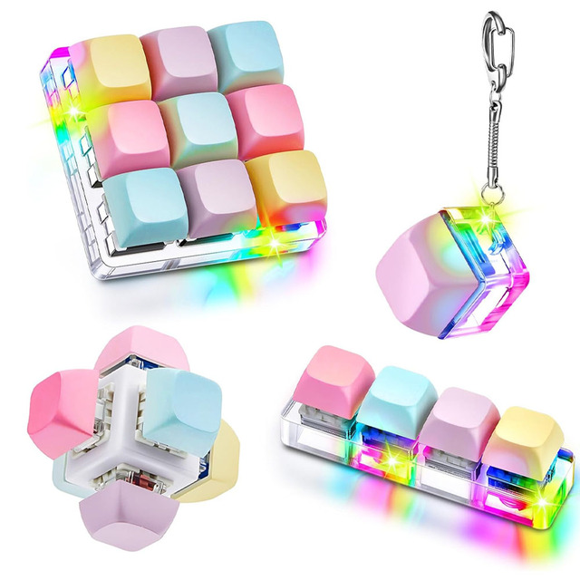 ET 2024 Hot Selling Keyboard Keychain for Kids Adults LED Light up Switch Keyboard Fidget Toy Fidget Toys for Kids