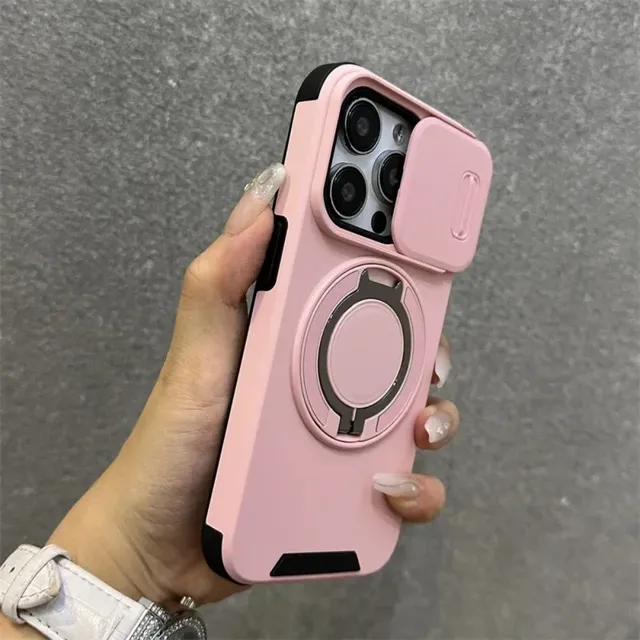 Luxury Heavy-Duty Rugged Armor Magnetic Bracket Mobile Phone Case for IPhone 16 15  Pro Max Slide Camera Protection Back Cover