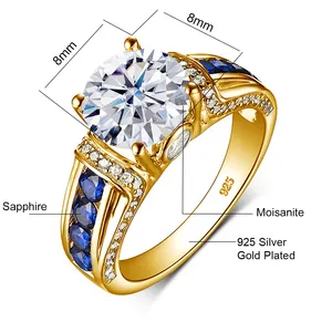 Custome Fine Gemstone Ajustável Esmeralda Ouro 925 Sterling Silver Diamond Engagment Casamento Jóias Mulheres Moissanite Anel