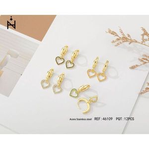Orecchini a perno a forma di cuore in acciaio inossidabile dorato, set di 12 gioielli alla moda - Product Image 1
