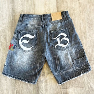 Custom Distress Streetwear High Quality Embroidery logo Raw Hem Denim Shorts <b>for</b> <b>Men</b> Acid Wash Jeans Shorts <b>Men</b> - Product Image 2