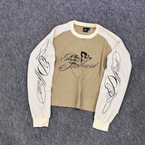 新款街头服饰华夫格长袖 T 恤厚重棉质图案印花超大 T 恤 - Product Image 3