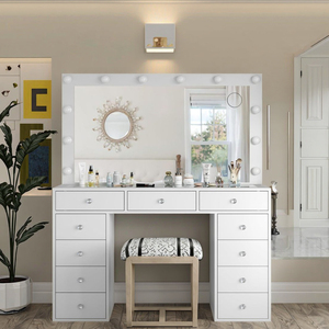 Modern <strong>Simple</strong> LED <strong>Mirror</strong> MDF Makeup Vanity Feature <strong>Dressing</strong> <strong>Table</strong> <strong>with</strong> Stool for Beauty Bedroom Hotel Home - Product Image 4