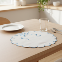 Set de table moderne en lin brodé à la main motif vague 40x40cm, lavable, résistant à la chaleur, écologique, durable, personnalisable Yunrou Home