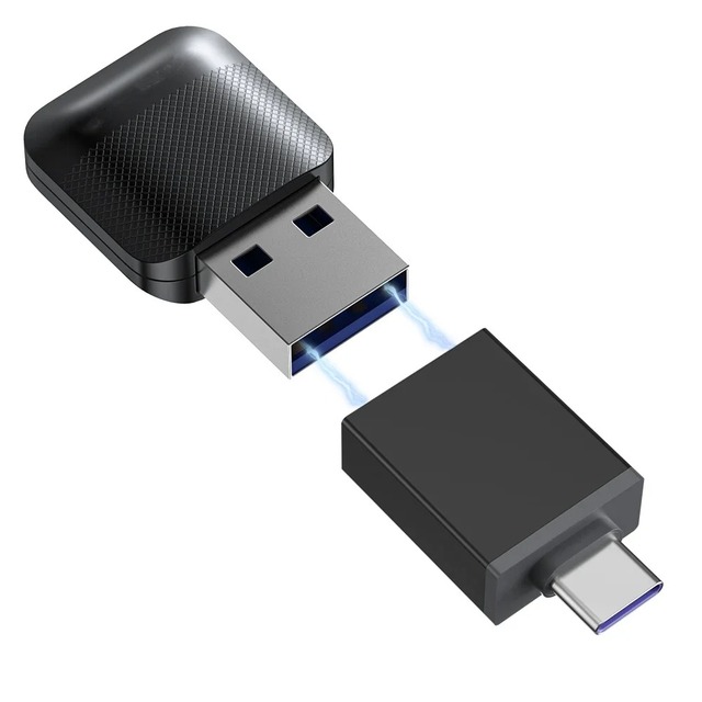 Mini Adapter Wireless CarPlay Android Auto 2-in-1 Smart Dongle Compatible with Apple Wired Conversion USB Type-C Black Universal
