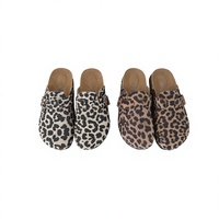 Mules unisexe en cuir véritable grande taille, motif léopard, légères, toutes saisons, pour l'extérieur, douces, couleur pêche