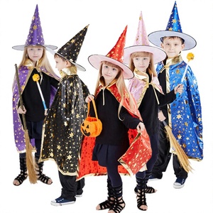 Vente flash - Ensemble cape et chapeau de sorcière à imprimé étoiles multicolores pour enfants pour Halloween, unisexe, polyester, costume de <span class=keywords><strong>film</strong></span> et de télévision pour enfants - Product Image 4