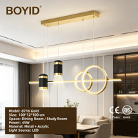 Lustre de salle à manger moderne de luxe Boyid, style nordique, en aluminium, avec télécommande LED, abat-jour en silicone noir pour salle à manger, bar