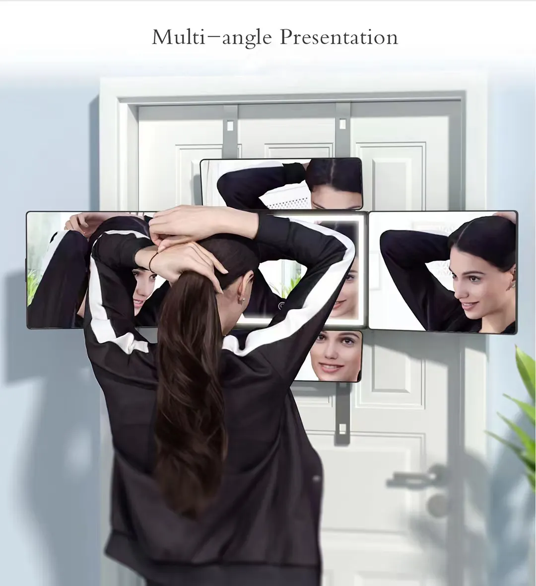 Trifold جدار شنت 360 درجة 3 طريقة الشعر قطع مرآة DIY الذاتي قطع مصباح ليد مرآة