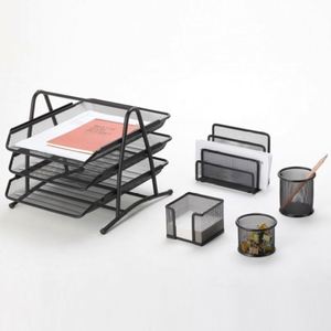 Mesh Office Set of 5 PCS 3 Tier Letter/Filing/Paper Tray, Letter Rack, Pen Pot, Clips & <b>Memo</b> <b>Pad</b> Holder - Product Image 4