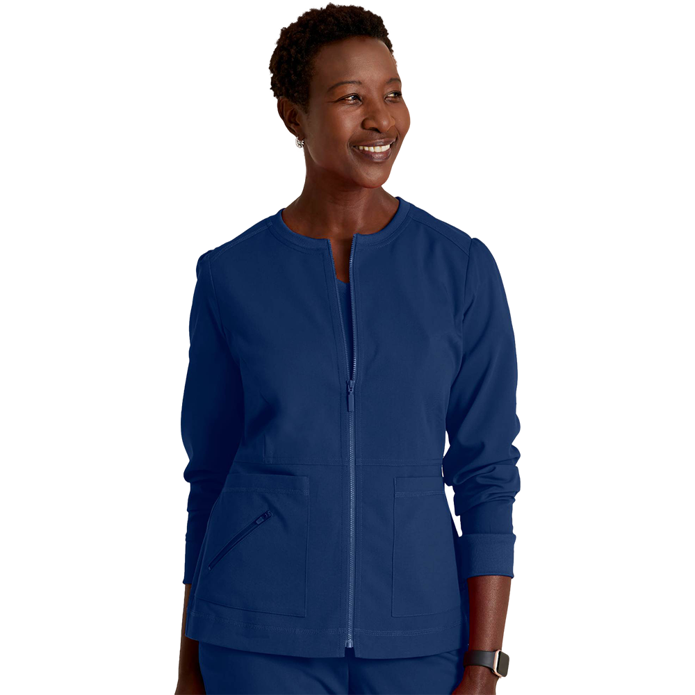 Pockets Zip Front Rib Knit Cuff Nurse Scrub Jacket Women Custom