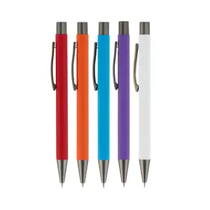 カスタマイズされた快適なソフトラバーカスタムレーザーロゴの刻印が付いたアルミニウム製金属ボールペン-パーソナライズされたインクメタルペン