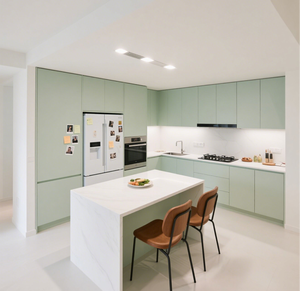 Pratico armadio da <span class=keywords><strong>cucina</strong></span> in stile aperto verde chiaro <span class=keywords><strong>con</strong></span> <span class=keywords><strong>tavolo</strong></span> formato personalizzato serie <span class=keywords><strong>isola</strong></span> - Product Image 4