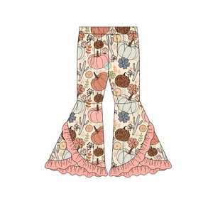 Pantalones de campana con volantes para niñas, diseño de calabaza personalizado, venta al por mayor, moda de otoño, ropa de Halloween de fábrica para boutique - Product Image 3