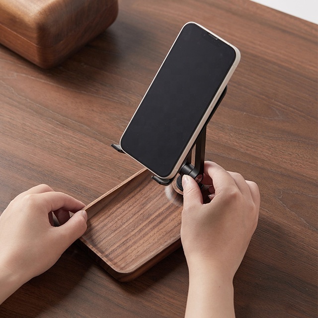 Solid Wood Mobile Phone Stand Creative Office Desktop Storage Tray Multi-functional Wooden Walnut Stand