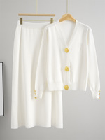 Costume décontracté d'hiver pour femmes, nouveau cardigan à col en V, grand bouton, motif uni, tissu en polyester/coton peigné, coupe régulière