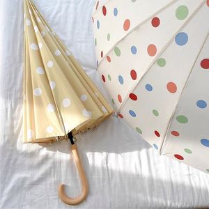 Parapluie haut de gamme de style coréen, semi-automatique, à 16 baleines, à double poignée longue, à motif de points, résistant au vent, imperméable et anti-UV - Product Image 3