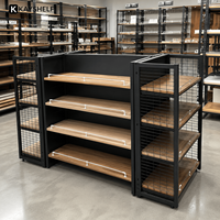 Étagères de vente au détail robustes double face en acier et bois, réglables, pour supermarchés et épiceries
