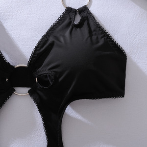 Nueva Lencería Erótica para Mujeres <span class=keywords><strong>Maduras</strong></span>, Body Negro sin Espalda <span class=keywords><strong>con</strong></span> Anillo Metálico, Diseño Hueco, Estilo Teddy - Product Image 6