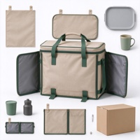 Sac de pique-nique avec panneaux latéraux pliables, fermeture éclair supérieure et poignées de transport pour organiser les essentiels de repas lors des excursions en camping