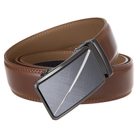 Ceinture automatique large en cuir de vachette, sans perforation, avec boucle dorée mate, pour homme, formelle et décontractée, double couche, lisse.