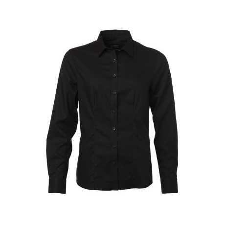 Ladies' Long Sleeve Classic Micro-Twill Shirt Easy-Care Cotton with Embroidered Logo Stand Collar-XL for Office Wear
