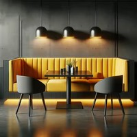 Canapé à cadre en bois de tissu en cuir jaune en forme de U pour restaurant personnalisé de luxe Ensemble de meubles commerciaux pour banquette incurvée