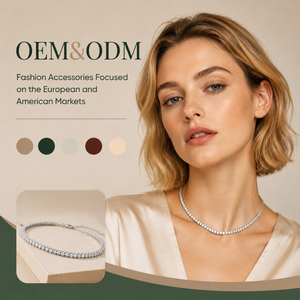Collar de cadena con eslabones de circonita cúbica chapado en plata, con piedras redondas brillantes, joyería para mujer, venta al por mayor OEM/ODM - Product Image 1