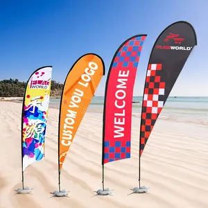 Spanduk bendera luar ruangan dengan Logo dan dudukan iklan cetak khusus tanda bendera bulu pantai terbang bendera Promosi air mata