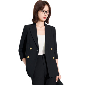 Women's Professional Suit Set Gray Double Breasted Office Lady Autumn Anti-Wrinkle Polyester Three Quarter Sleeve - Product Image 5
