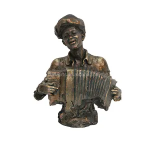 Musicien d'intérieur fait à la main en gros jouant de l'accordéon Statue musicale en bronze en résine vintage