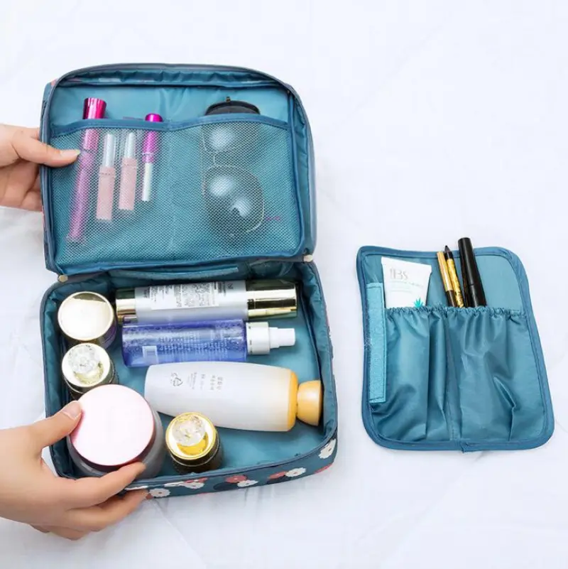 Casing Makeup wanita, casing kecantikan kosmetik Organizer tas Makeup portabel kapasitas besar cetak multifungsi