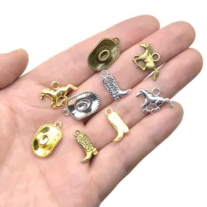 DIY pendants bracelet charms 3D Western cowboy boot hat fashion metal charms for jewelry making