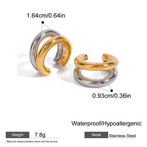 Non Tarnish Designer 14k 18k PVD Gold Plated 316l Stainless Steel Double C Fashion StJewelry Cc Non Piercing <b>Earrings</b> for Women - Product Image 6