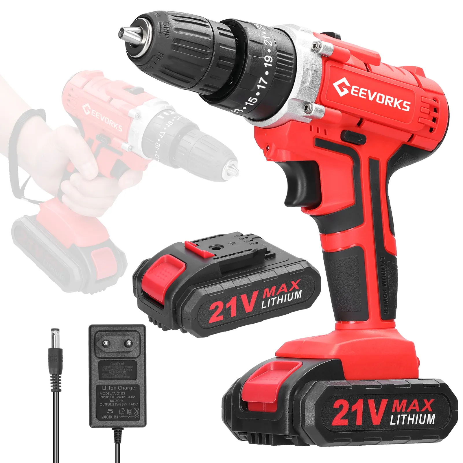 21V 3 IN 1 Multifunctional Electric Impact Cordless Drill 1200mAh Rechargeable Lithium Battery 28N.m Hand Drills Power Tool