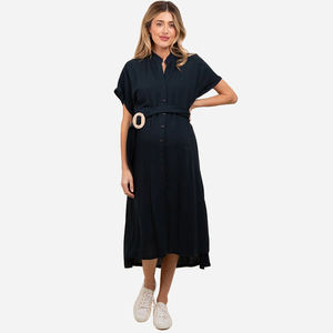 Abito Lungo <span class=keywords><strong>Premaman</strong></span> con Bottoni, Cintura e Maniche Corte a Pipistrello per Allattamento - Product Image 1