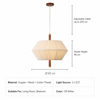 Lustre moderne simple en bois massif avec corde tressée pour mariage, salon, bureau, restaurant, îlot de cuisine, maison de vacances