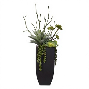 Pot à succulentes moderne en métal noir, vase décoratif d'intérieur pour la maison, style minimaliste, arrangement de fleurs artificielles - Product Image 1