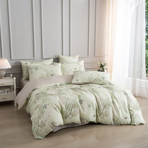 Parure de lit en lin réversible vert sauge avec imprimé floral chinois et oiseaux, douce, respirante, toutes saisons, pour la décoration intérieure - Product Image 2