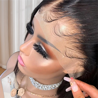 Perruque Lace Front DKL 180% Densité Sans Colle Transparente Cheveux Vierges Européens Pré-Pluckée avec Baby Hair Ligne de Cheveux Naturelle pour Femmes